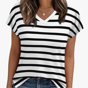 Black and White Boxy Striped Tee
